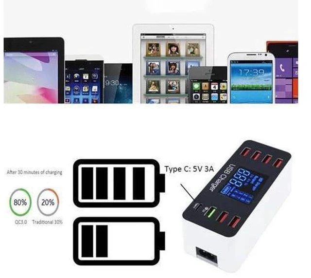 Alt view image 3 of 5 - 8 Port Multi Fast Usb Charger Quick Charge 3.0 Multiple Usb Phone Charging Station Universal Usb Hub Charger Qc 3.0 Led Displa