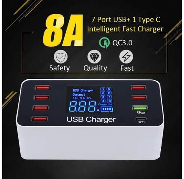 Alt view image 4 of 5 - 8 Port Multi Fast Usb Charger Quick Charge 3.0 Multiple Usb Phone Charging Station Universal Usb Hub Charger Qc 3.0 Led Displa