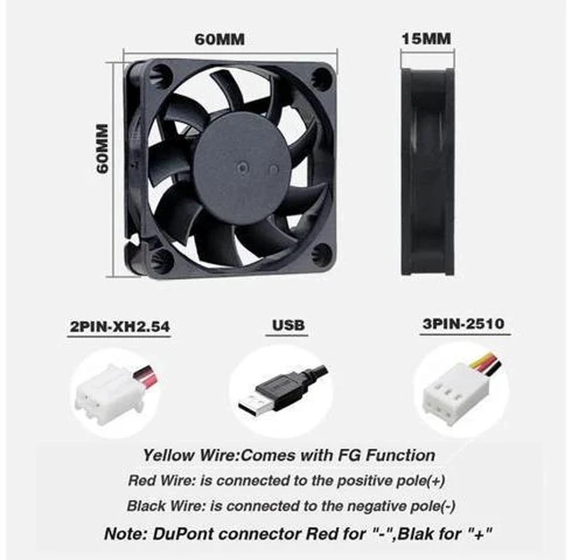Alt view image 2 of 4 - 2 Pieces 60mm 6015 5V 12V 24V Brushless USB 2PIN 3PIN DC Cooler Fan 60x60x15mm 6015 6cm For Computer PC CPU Case Cooling