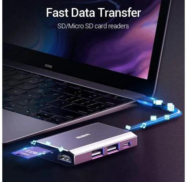 Alt view image 2 of 5 - 6 In 1 8-In-1 USB Type-C 3.1 Hub USB 3.0 Output Adapter Splitter Fast Speed Transfer TF SD Card Reader 6/8 Ports Charger Hub