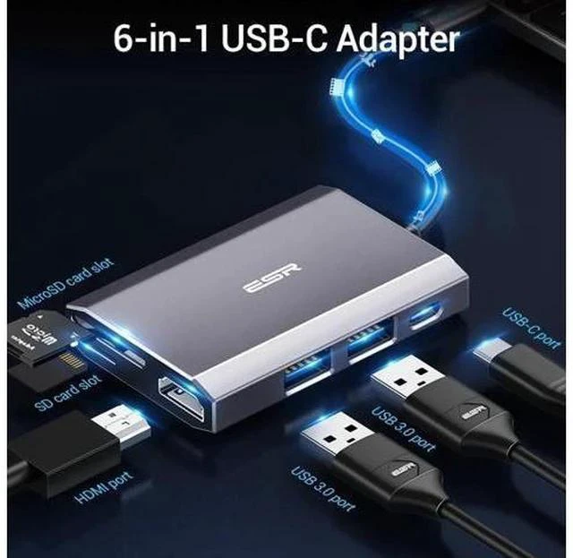 Alt view image 3 of 5 - 6 In 1 8-In-1 USB Type-C 3.1 Hub USB 3.0 Output Adapter Splitter Fast Speed Transfer TF SD Card Reader 6/8 Ports Charger Hub