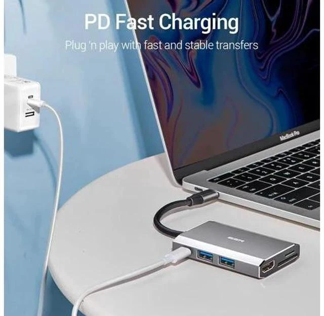 Alt view image 4 of 5 - 6 In 1 8-In-1 USB Type-C 3.1 Hub USB 3.0 Output Adapter Splitter Fast Speed Transfer TF SD Card Reader 6/8 Ports Charger Hub