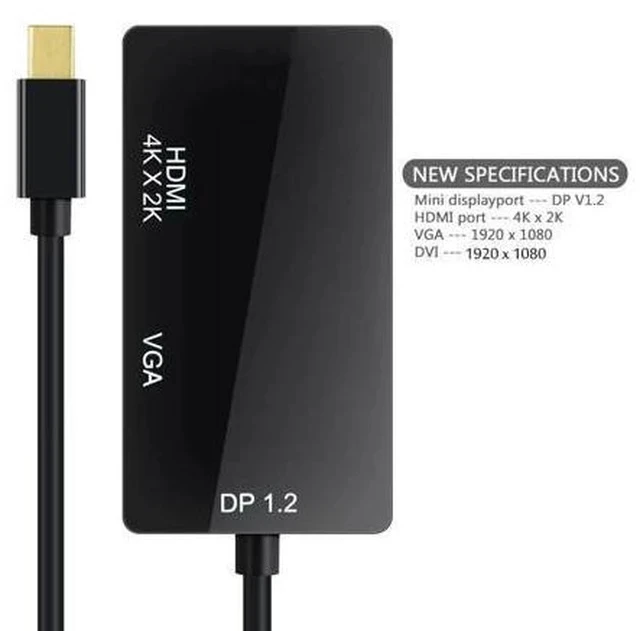 Alt view image 4 of 5 - 3 in 1 Thunderbolt 4K Mini Display Port Dock Converter MINI DP Male To DVI VGA Female Adapter Converter Hub
