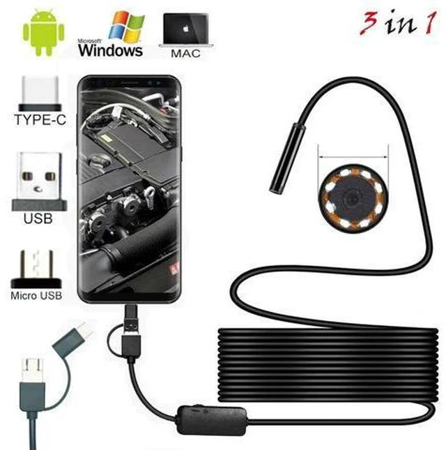 Alt view image 5 of 6 - USB Mini Endoscope Camera 7mm 2m 1m Flexible Soft/Hard Cable Borescope Inspection Camera Waterproof Lighting For Android