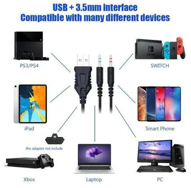 Alt view image 4 of 5 - Computer Stereo Gaming Headphones Earphones Back-light Game Headset for Mobile Phone PS4 Xbox PC Gamer with Microphone