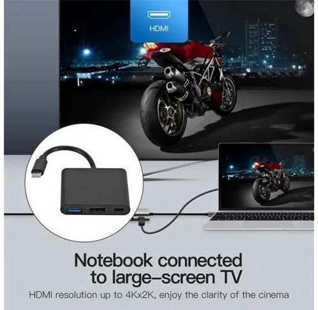 Alt view image 4 of 6 - 3 in 1 Type-C HUB USB 3.0 USB-C Female Converter Small Household Computer Accessories for Laptop Notebook PC