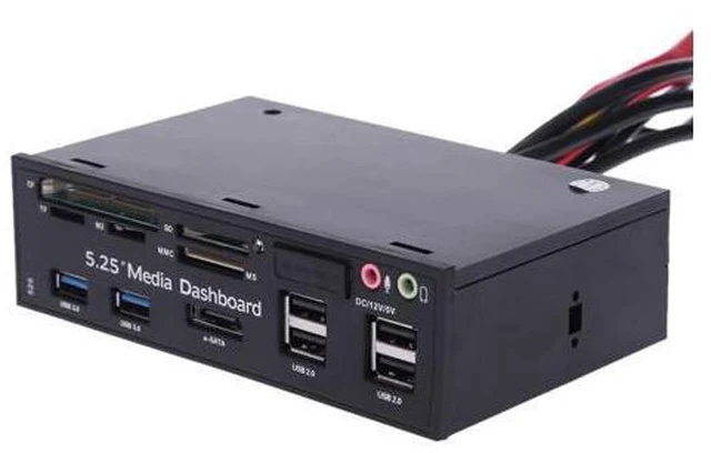 Alt view image 2 of 5 - 5.25"All-in-One Media Dashboard Multi-Function Front Panel Card Reader USB 2.0 and USB 3.0 ESATA Black Color