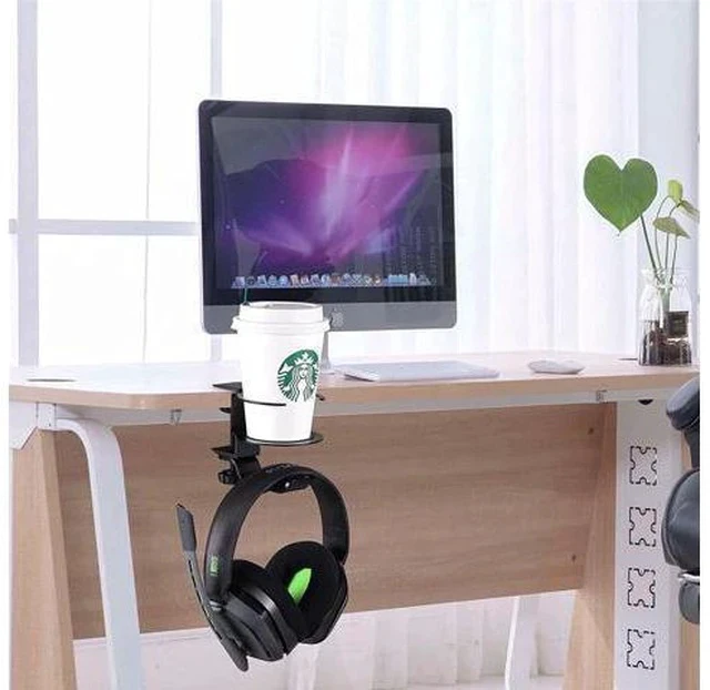 Alt view image 3 of 4 - 2-in-1 Headset Stand Cup Holder 360° Rotating PC Gaming Headphone Hanger Wall Hook Mount Headphone Organizer Desktop Accessories
