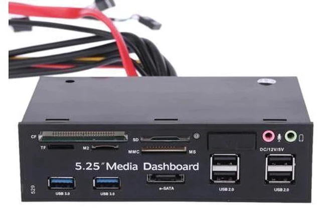 Alt view image 3 of 5 - 5.25"All-in-One Media Dashboard Multi-Function Front Panel Card Reader USB 2.0 and USB 3.0 ESATA Black Color