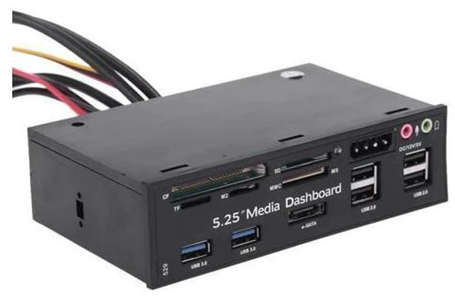 Alt view image 4 of 5 - 5.25"All-in-One Media Dashboard Multi-Function Front Panel Card Reader USB 2.0 and USB 3.0 ESATA Black Color