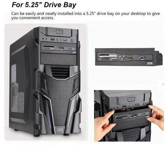 Alt view image 2 of 4 - STW 5.25" Internal Card Reader Media Multi-Function Dashboard PC Front Panel USB 3.0 Support CF XD MS M2 TF
