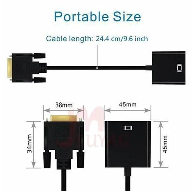 Alt view image 3 of 7 - DVI to VGA converter HD 1080P DVI 24+1 25-pin to VGA adapter cable for TV PC monitor DVI-D to VGA