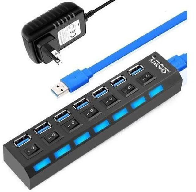 Alt view image 6 of 7 - 3.0 HUB 2.0 HUB Multi Splitter 4/7 Port Expander Multiple 3 Hab Use Power Adapter 3.0 Hub with Switch For PC