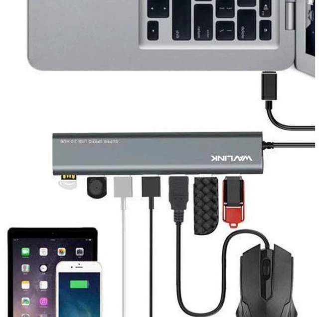 Alt view image 2 of 7 - High Speed 7 Ports USB C HUB USB3.0 Hub Aluminum Type C USB 3.1 Splitter with 5V/4A Power Adapter for Laptop PC Tablet