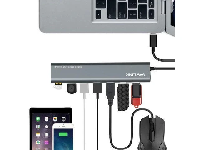 Alt view image 7 of 7 - High Speed 7 Ports USB C HUB USB3.0 Hub Aluminum Type C USB 3.1 Splitter with 5V/4A Power Adapter for Laptop PC Tablet
