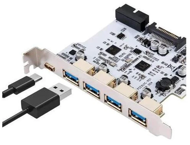 Alt view image 6 of 7 - On Card USB 3.0 PCI-E Type C Expansion Card PCI Express PCI-E to USB 3.0 Controller 5Port + 1Port USB 3.1 PCI-E Card Adapter