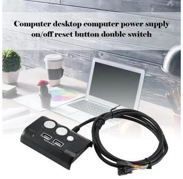 Alt view image 6 of 6 - Desktop PC Power Switch Supply on / off Reset Button Dual Switch with USB Ports and Audio to Office Internet Cafes