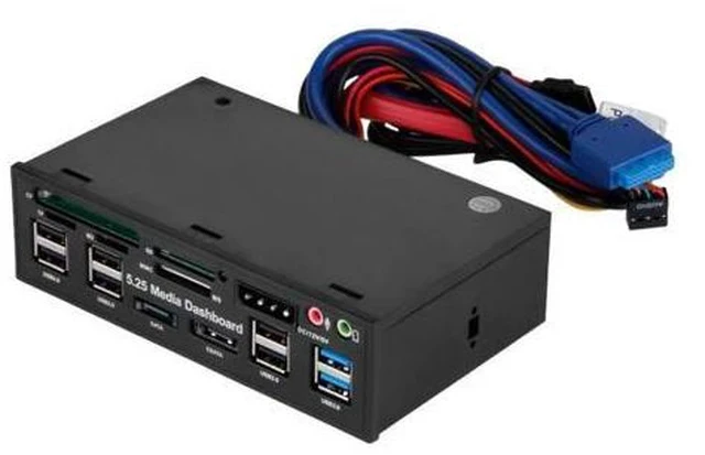 Alt view image 4 of 4 - 5.25" Media Dashboard Card Reader USB 2.0 USB 3.0 20 pin e-SATA SATA Front Panel