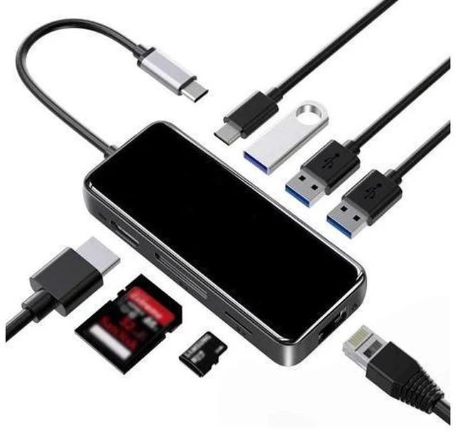 Alt view image 5 of 7 - USB C Hub Adapter 8 In1 Gigat RJ45+USB3.0X3+PD++SD/Mini Reader USB Hub for Mac Book Phone Laptop mac book