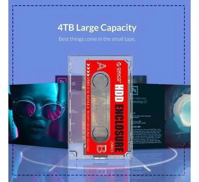 Alt view image 5 of 7 - HD Hard Drive Case USB3.0 HDD Enclosure External Transparent SSD box Cassette Tape Design for 2.5'' SSD HDD hard disk