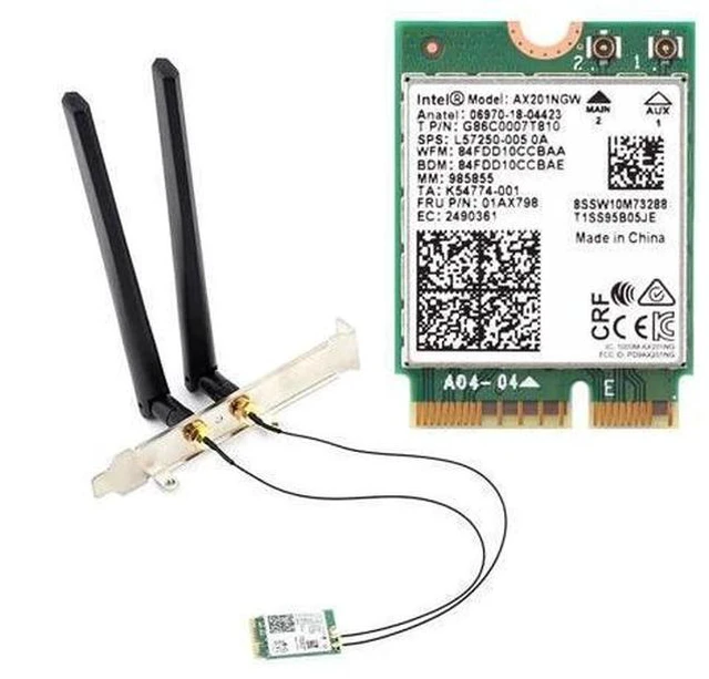 Main image of 2.4Gbps Dual Band 802.11ax/ac Wi-Fi 6 AX201 Bluetooth 5.0 Wireless Desktop Adapter Kit NGFF CNVio2 Wifi Card AX201NGW Antenna