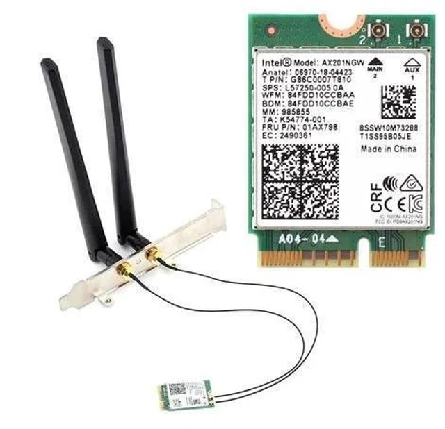 Alt view image 6 of 7 - 2.4Gbps Dual Band 802.11ax/ac Wi-Fi 6 AX201 Bluetooth 5.0 Wireless Desktop Adapter Kit NGFF CNVio2 Wifi Card AX201NGW Antenna