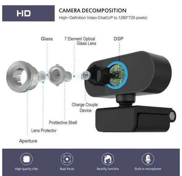 Alt view image 3 of 7 - PC Webcam Full HD 2K/1080P USB Video Gamer Camera For Portatile Laptop Windows 10 Computer Web Cam Built-in Microphone
