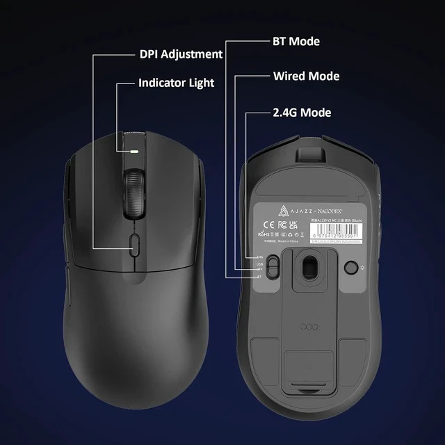 Alt view image 4 of 7 - AJ139 V2 MC Wireless Gaming Mouse with RGB Charging Dock, 66g Ultra-Lightweight Tri-Mode Optical Mouse, 12000 DPI PAW3311 Sensor, Ergonomic Rechargeable Gaming Mouse for PC/Mac -
