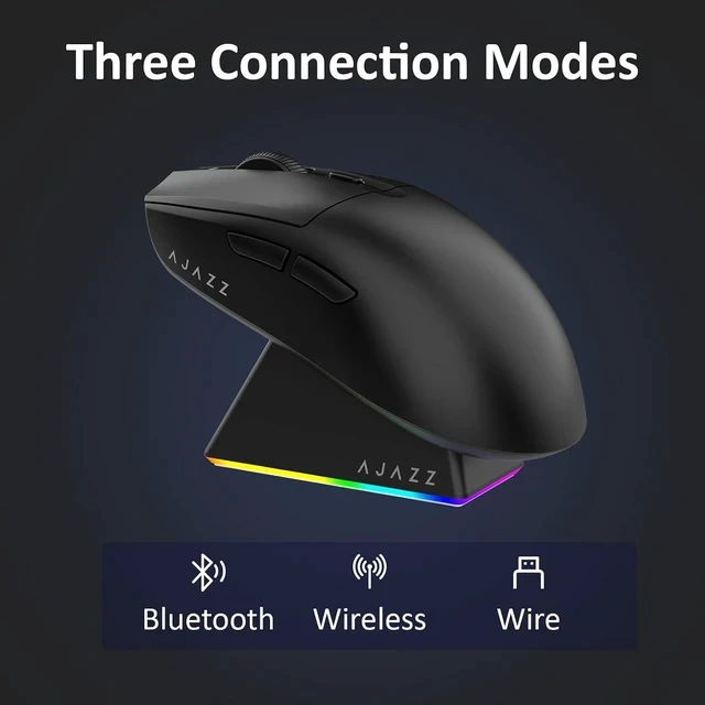 Alt view image 6 of 7 - AJ139 V2 MC Wireless Gaming Mouse with RGB Charging Dock, 66g Ultra-Lightweight Tri-Mode Optical Mouse, 12000 DPI PAW3311 Sensor, Ergonomic Rechargeable Gaming Mouse for PC/Mac -