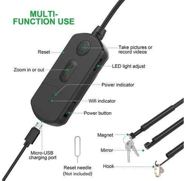 Alt view image 3 of 7 - 5M 7mm Endoscope Camera Flexible IP67 Waterproof Inspection Borescope Camera for Android PC Notebook 6LEDs Adjustable