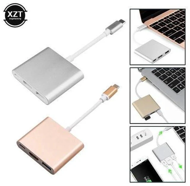 Alt view image 6 of 7 - C HUB to Adapter For Macbook Pro/Air Thunderbolt 3 Type C Hub to 4K 3.0 Port -C Power Delivery