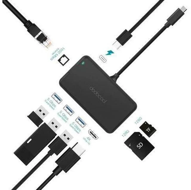 Alt view image 3 of 7 - 8-in-1 Multifunction USB-C Hub with Type-C PD 4K Video HD Gigat Ethernet Adapter SD/TF Card Reader USB3.0 Type C HUB