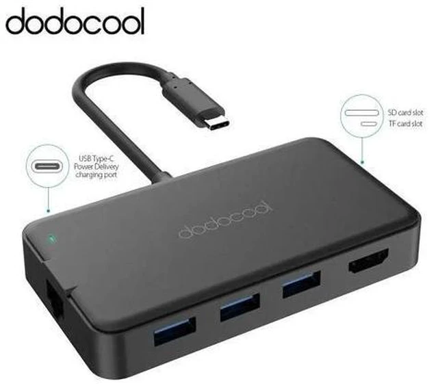 Alt view image 6 of 7 - 8-in-1 Multifunction USB-C Hub with Type-C PD 4K Video HD Gigat Ethernet Adapter SD/TF Card Reader USB3.0 Type C HUB