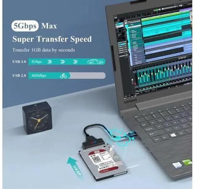 Alt view image 2 of 7 - SATA to USB 3.0 Adapter Cable SSD and HDD Hard Drive Connector 5Gbps Support SATA III UASP SSD/HDD Data Transfer