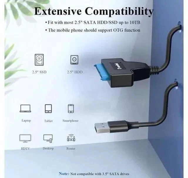 Alt view image 4 of 7 - SATA to USB 3.0 Adapter Cable SSD and HDD Hard Drive Connector 5Gbps Support SATA III UASP SSD/HDD Data Transfer