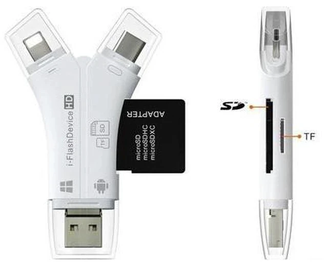 Alt view image 5 of 7 - Pattern 4 in 1 Tpe-c/Lightning/Micro USB/USB 2.0 Card Reader SD TF Card Reader For Android iPad/iPhone 7 plus OTG Reader