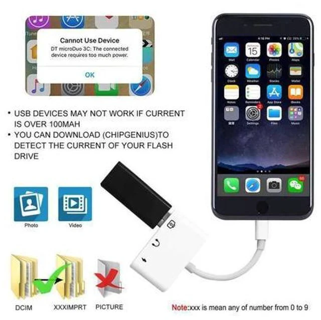 Alt view image 5 of 7 - style OTG Adapter USB 3 Camera Reader With 3.5mm Headphone Jack Connection Kits Data Sync For iPhone 11 X/XR/XS/8/7 500MA