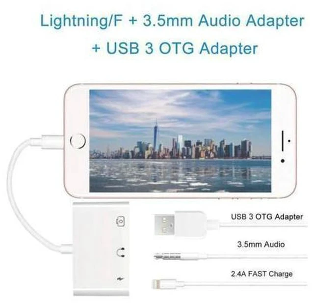 Alt view image 4 of 7 - style OTG Adapter USB 3 Camera Reader With 3.5mm Headphone Jack Connection Kits Data Sync For iPhone 11 X/XR/XS/8/7 500MA