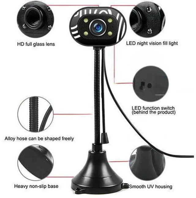Alt view image 4 of 7 - Computer HD Webcam Video Webcam USB Camera Builtin Microphone Video Teaching Live With Mic HD LED Web Camera MIC Computer
