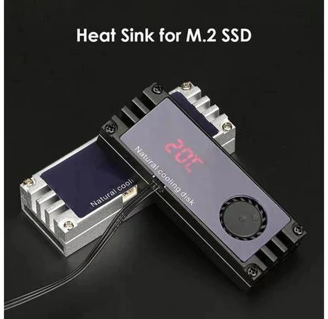 Alt view image 4 of 7 - SSD Heatsink Cooler Digital Temperature Display with Turbo Cooling Fan for 2280 22110 NVMe M2 Solid State Drive Thermal Pad
