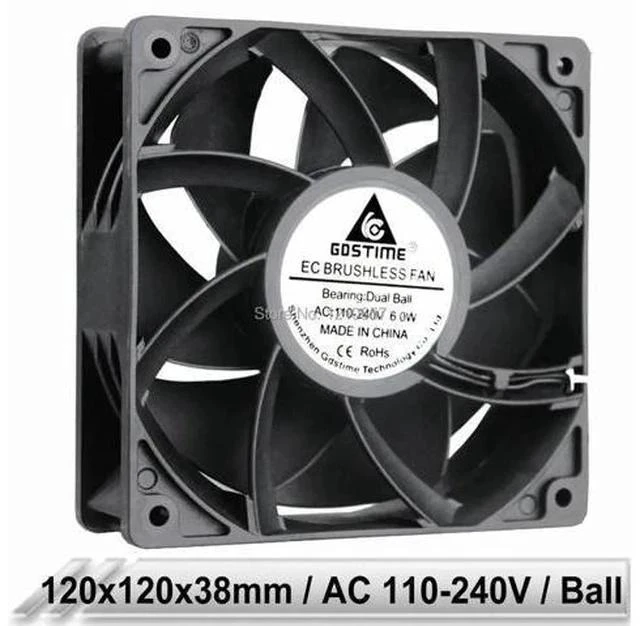 Main image of 1 pcs EC Brushless Cooler Cooling Fan 120mm x 38mm 12038 12cm AC 110V 115V 120V 220V 240V 2 Wires