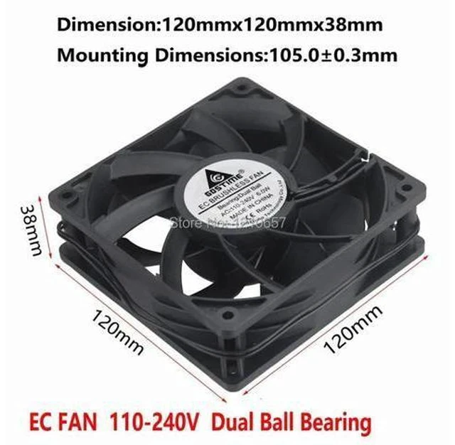 Alt view image 2 of 7 - 1 pcs EC Brushless Cooler Cooling Fan 120mm x 38mm 12038 12cm AC 110V 115V 120V 220V 240V 2 Wires