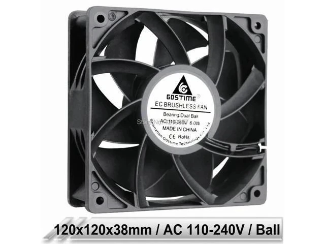 Alt view image 6 of 7 - 1 pcs EC Brushless Cooler Cooling Fan 120mm x 38mm 12038 12cm AC 110V 115V 120V 220V 240V 2 Wires