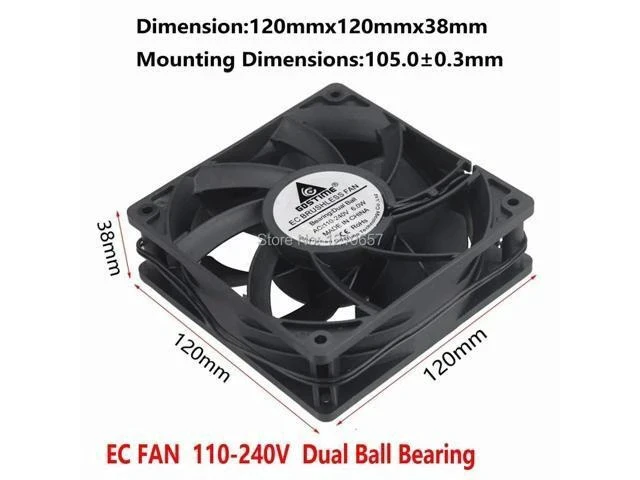 Alt view image 7 of 7 - 1 pcs EC Brushless Cooler Cooling Fan 120mm x 38mm 12038 12cm AC 110V 115V 120V 220V 240V 2 Wires