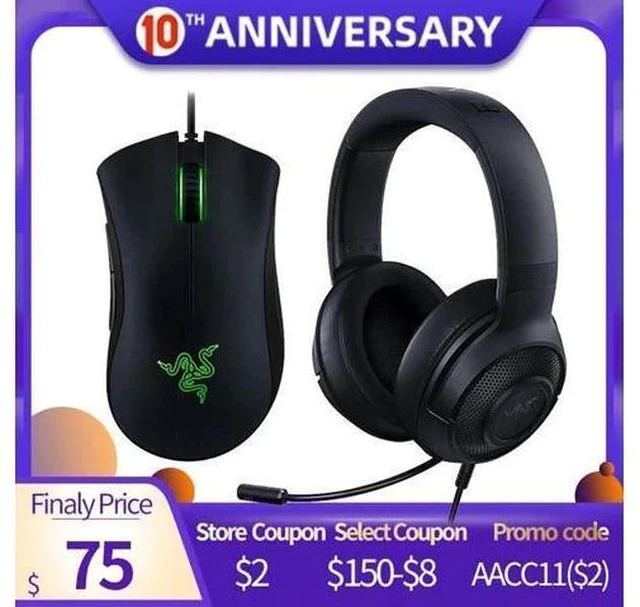 Main image of Upgraded Kraken X Ultralight Headphone With Mic DeathAdder Essential 6400DPI Gaming Mouse for PC/Laptop/Phone Gamer