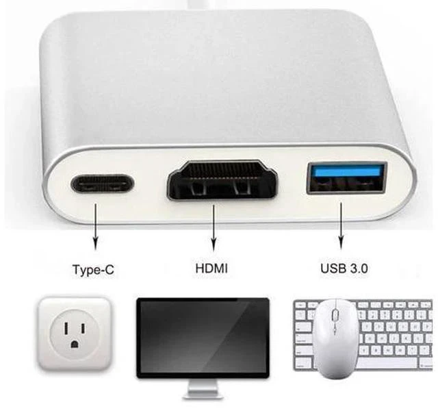 Alt view image 2 of 4 - C HUB Adapter Type C Hub to 4K 3.0 Port With -C Power Delivery for Macbook 12 inch Pro for Dell XPS 13