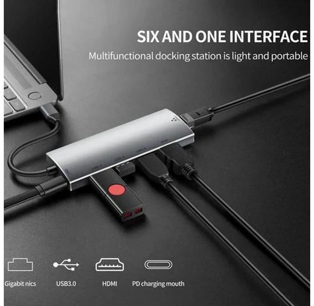 Alt view image 5 of 5 - C Hub for Mac Book Pro/Air, iPad Pro 6IN1 C Hub with Ethernet(1Gbps), 4K C Power Delivery, 3 3.0 Hub