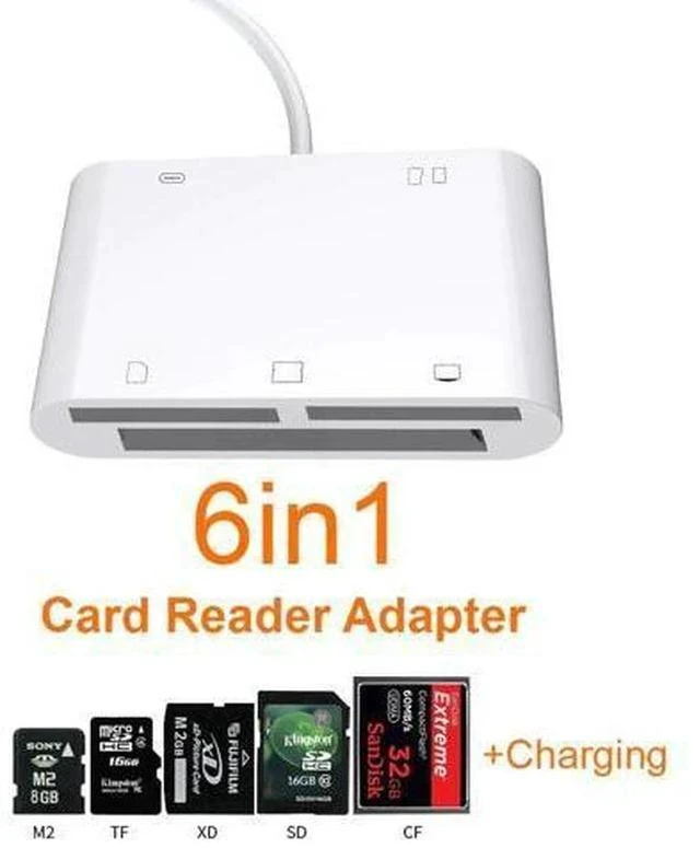 Main image of 6in1 SD TF SDHC CF XD M2 Card Reader Charging Adapter for IPhone X XS MAX XR 11 Pro Max 12 13 5 5S 6 7 8 Plus For iPad