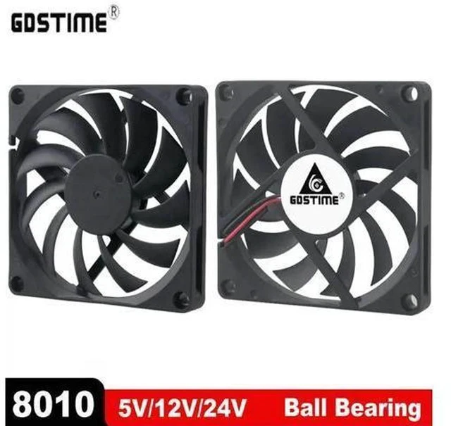 Alt view image 6 of 7 - 2 Pcs Cooler 80mm 5V 12V 24V 2 Pin Connector 8010 8cm Ball Bearing 80x80x10mm Brushless Cooling Fan for PC Computer Case