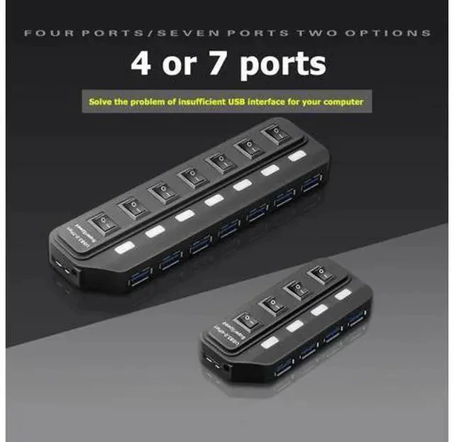 Alt view image 3 of 7 - 4/7 Ports USB 3.0 Hub USB Splitter with Individual Power Switches for PC USB3.0 Splitter with Four Switches Hub Hub With 7-port